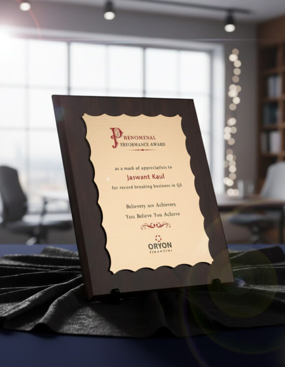 WOODEN SILVER PLAQUE FOR APPRECIATION