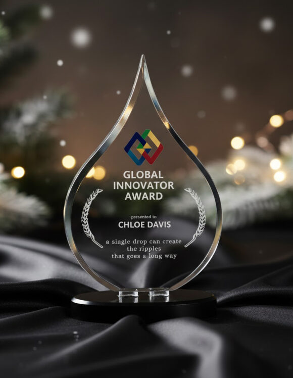 Tear Drop Acrylic Award with Custom UV Printing for Corporate Recognition by Creators Trophies